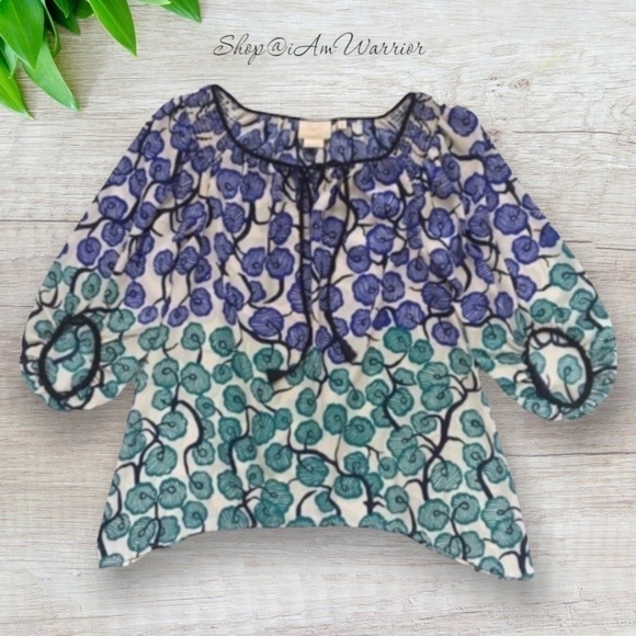 Anthropologie {Vanessa Virginia} floral bubble sleeve top *shop@iamwarrior - Picture 2 of 7